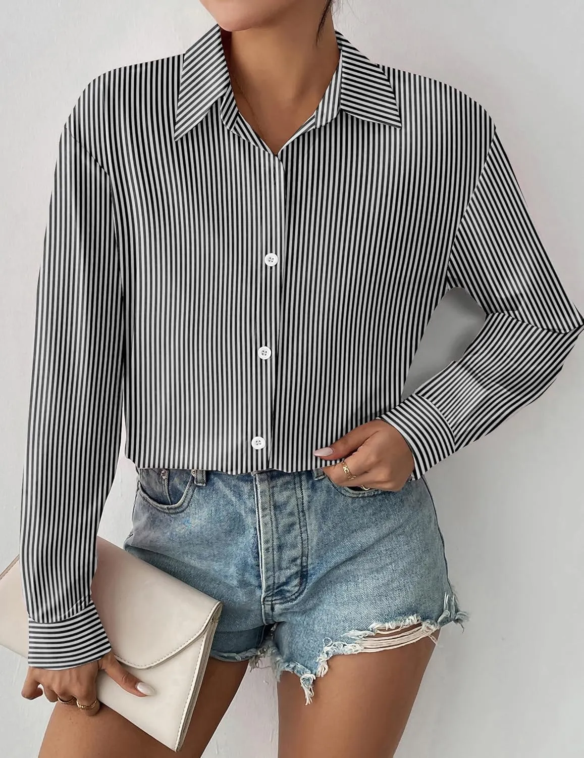 Zeagoo Button Down Shirts for Women Loose Fit Striped Long Sleeve Fall Blouse Business Casual Work Tops