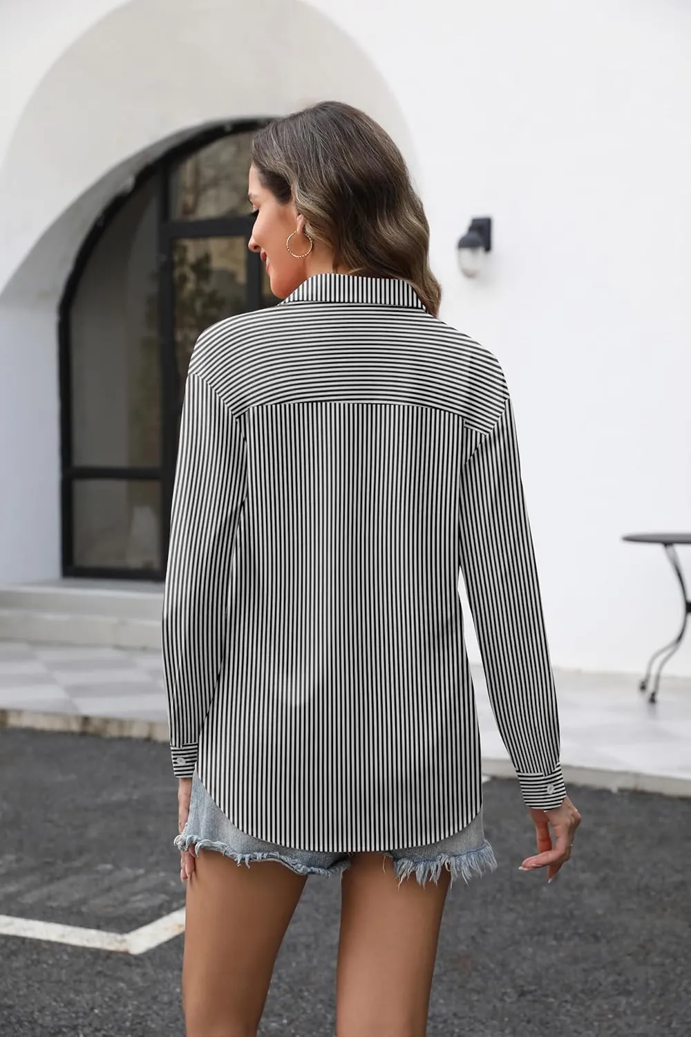 Zeagoo Button Down Shirts for Women Loose Fit Striped Long Sleeve Fall Blouse Business Casual Work Tops