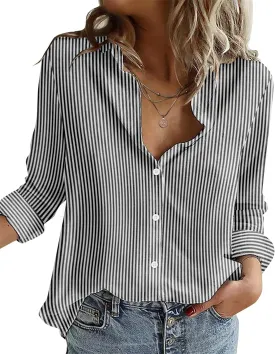 Zeagoo Button Down Shirts for Women Loose Fit Striped Long Sleeve Fall Blouse Business Casual Work Tops