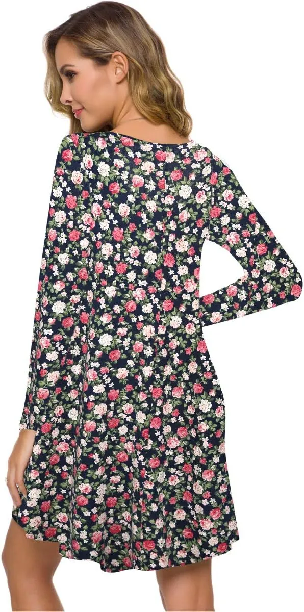 ZENNILO Plus Size Casual T Shirt Dresses for Women Flowy Swing Tunic Dress Pockets