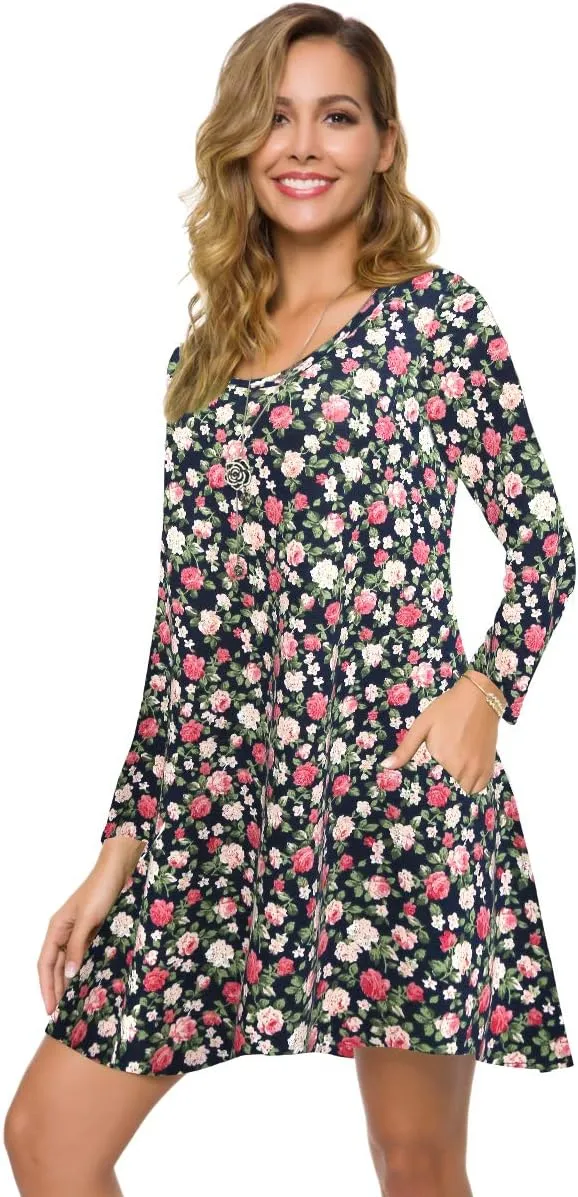 ZENNILO Plus Size Casual T Shirt Dresses for Women Flowy Swing Tunic Dress Pockets
