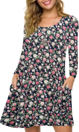 ZENNILO Plus Size Casual T Shirt Dresses for Women Flowy Swing Tunic Dress Pockets
